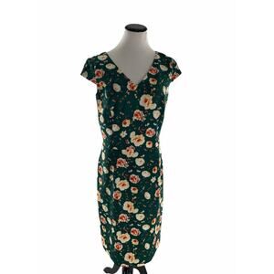 JM Studio By John Meyer Dress Women's 8 Emerald Floral Cap Sleeve Stretch Midi